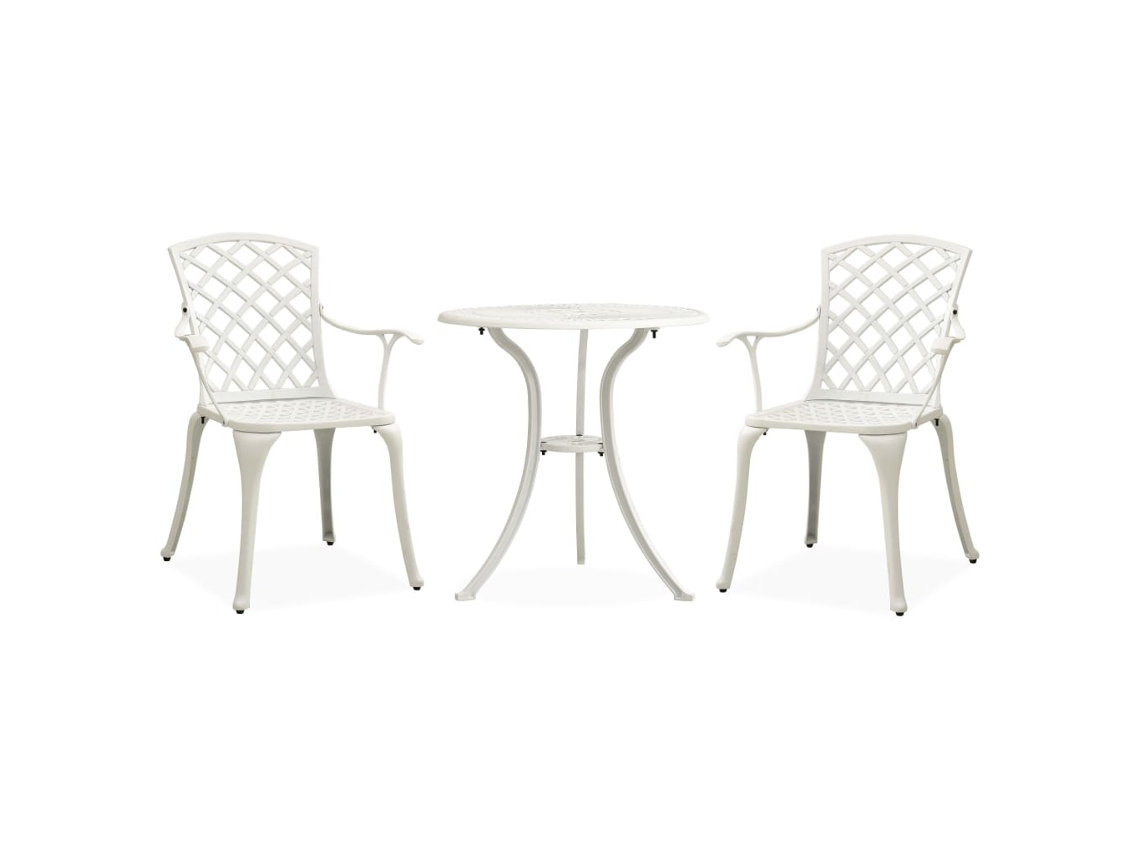 Vidaxl 3 Pcs Conjunto De Bistrô Alumínio Fundido Branco