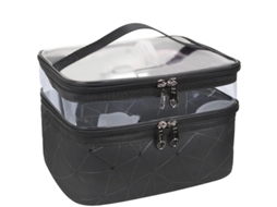 2026 linjou Bolsa de Maquiagem de Duas Camadas Organizador Viagem Estojo Cosmético Impermeável Preto Negro