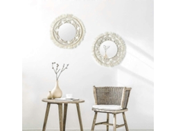 Rebe set de 2 Espelhos de Parede Artesanais com Franja Redonda para Apartamento, Sala, Quarto, Decoração Moderna de Casa