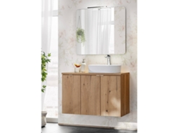 Móvel de casa de banho Newport com lavatório e espelho 90x57x39 cm - efeito carvalho [EN.CASA]