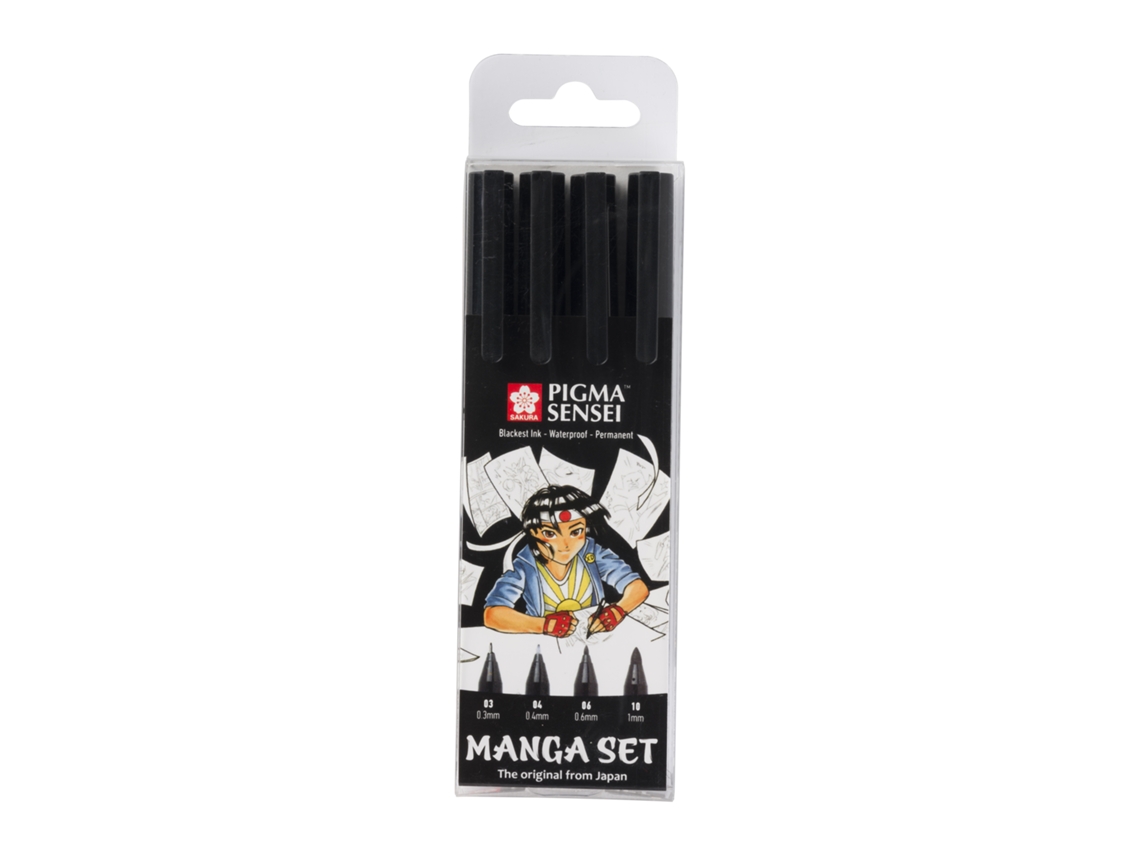 Conjunto de 4 Marcadores Pretos Pigma Sensei Manga