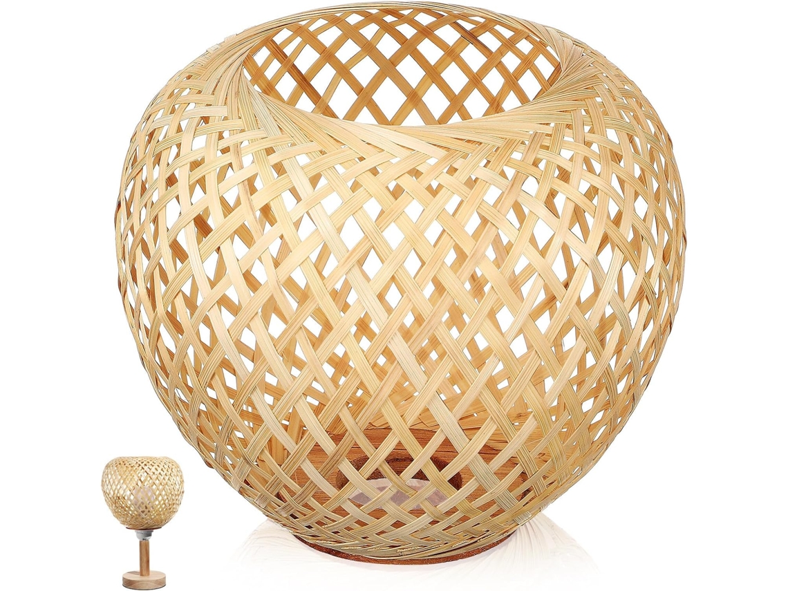 Luminária De Teto Suspensa Em Bambu Trançado Natural, Ideal Para Iluminação Suave Em Salas De Estar, Quartos E Banheiros.