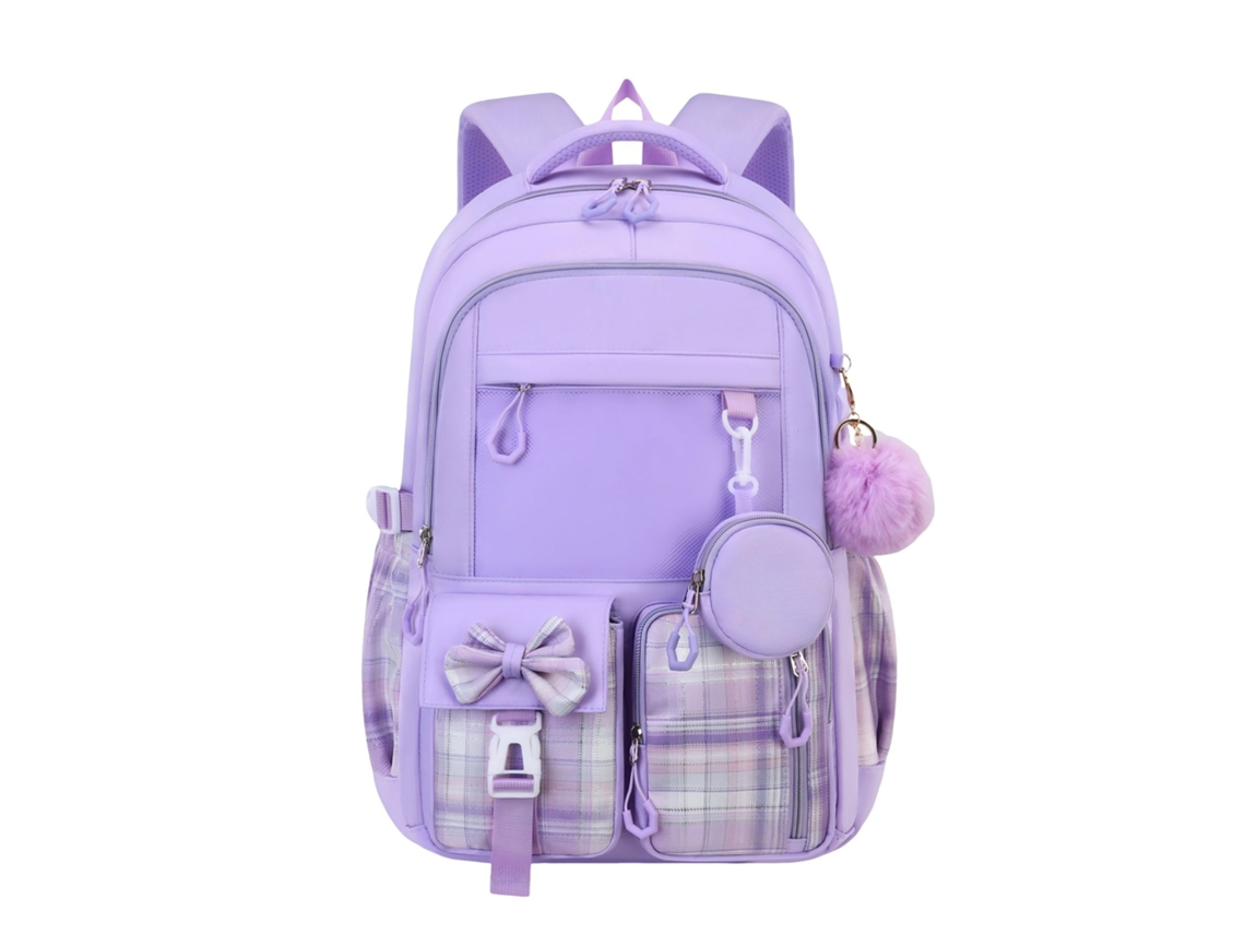 Mochila Escolar Impermeável De Grande Capacidade Com Compartimentos E Alças Acolchoadas Roxo Elysve