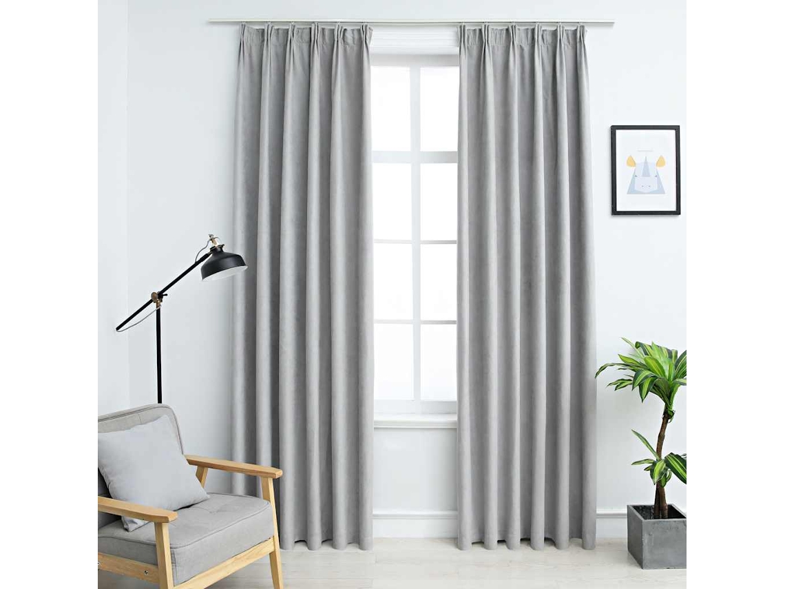 Vidaxl Cortinas Blackout Com Ganchos 2 Pcs 140x225 Cm Cinzento
