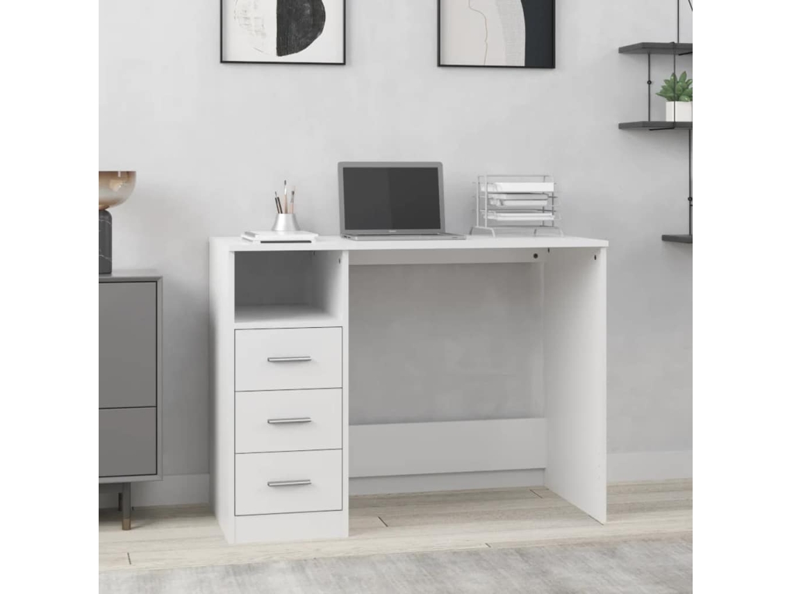 Vidaxl Secretária C/ Gavetas 102x50x76 Cm Derivados De Madeira Branco