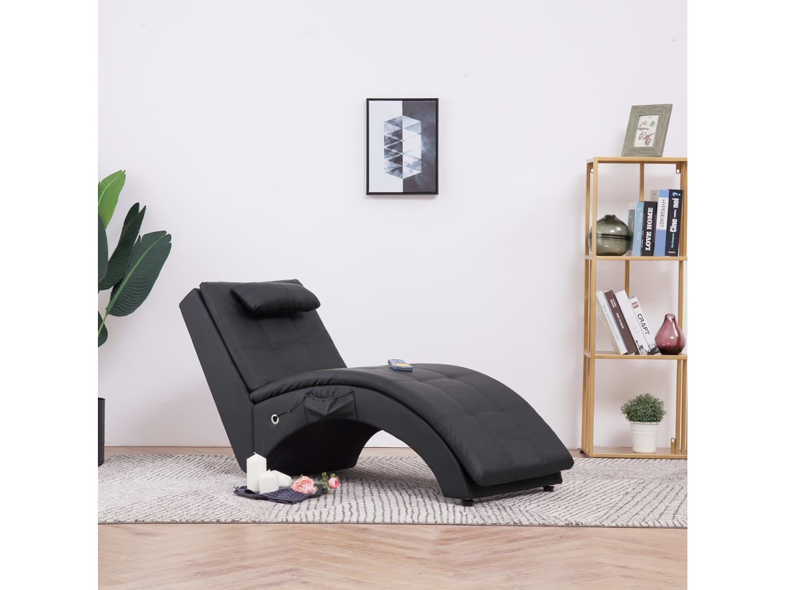 Vidaxl Chaise Longue De Massagem C/ Almofada Couro Artificial Preto