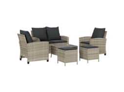 Conjunto de 6 Sofás de Jardim com Almofadões em Vime Cinzento Claro MAISON EXCLUSIVE