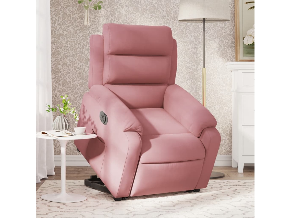 Vidaxl Poltrona Reclinável Elevatória Elétrica Veludo Rosa