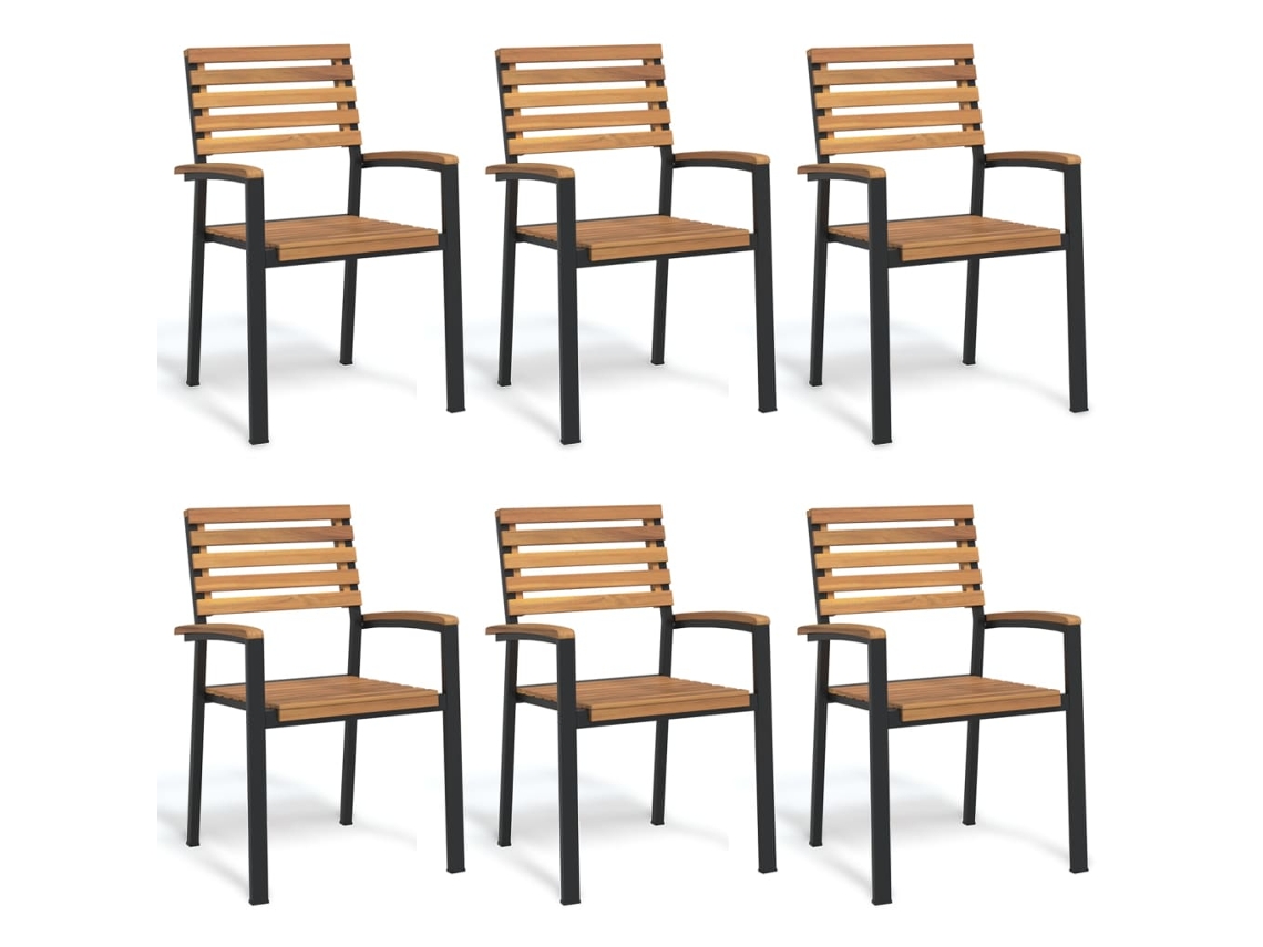Vidaxl Cadeiras De Jardim Empilháveis 6 Pcs Acácia Maciça E Metal
