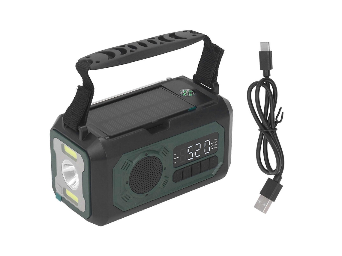 Rádio Meteorológico De Emergência Verde Escuro Com Am/fm, Manivela, Carregamento Solar E Carregador Portátil De 12.000 Mah Para Camping Olysi Shop