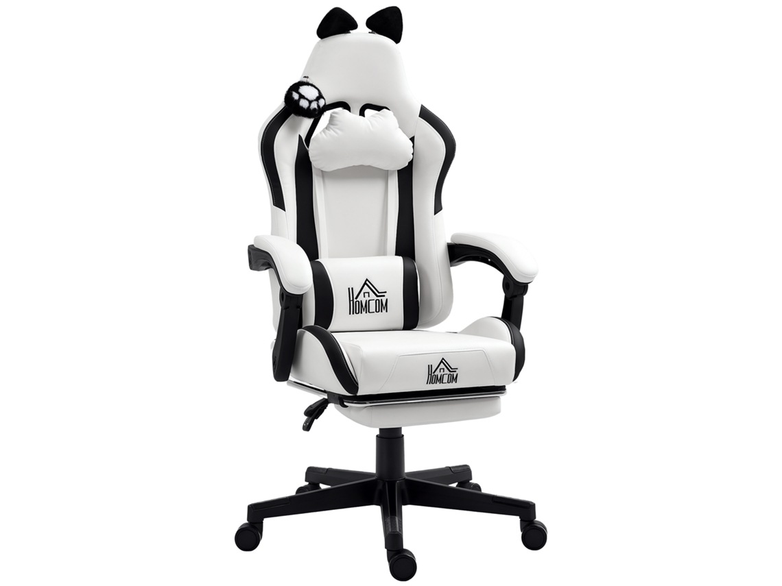 Cadeira Gaming Couro Sintético, Pvc E Espuma Cor Branco 65x62x116-124 Cm Homcom