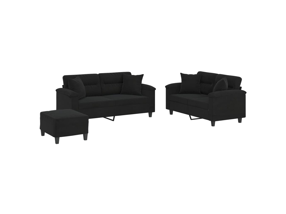Conjunto de 3 Sofás com Almofadas Microfibra Preto MAISON EXCLUSIVE