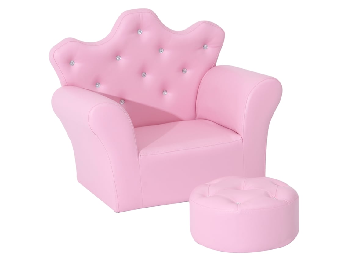 Sofá Infantil Rosa com Puff (princesas, Mini Sofá, Quarto/sala de Brinquedos)