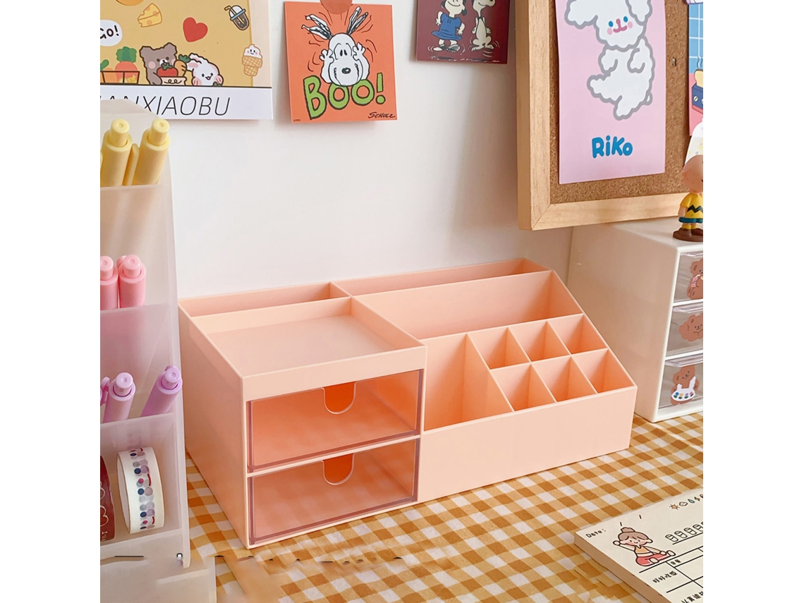 Caixa de armazenamento para mesa com design multi grade bonita e adorável para materiais escolares rosa S/MARCA