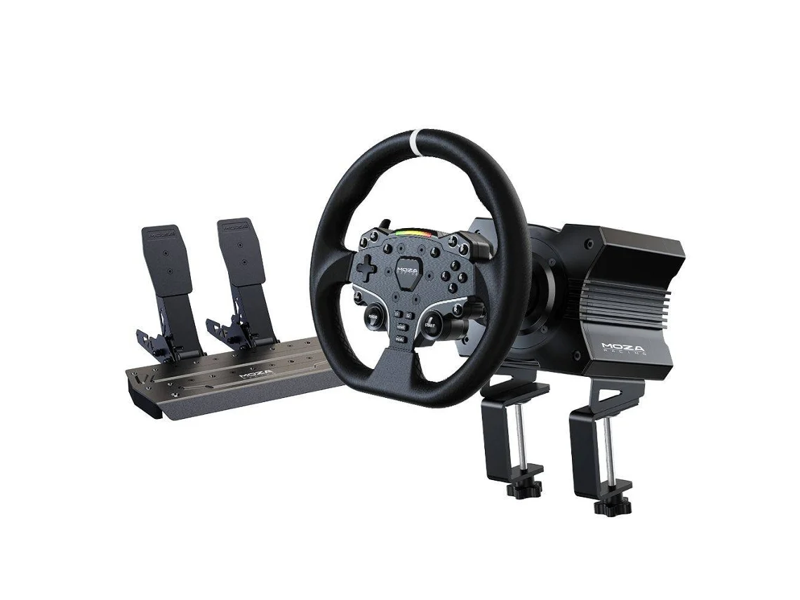 Conjunto MOZA Racing R5 (Base Volante R5 - Volante ES - Pedais SR-P - Suporte de Mesa R5 - Preto)