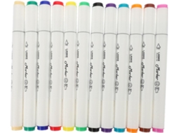 Conjunto de 12 Marcadores de Ponta Dupla para Estudantes, Canetas de Desenho Compactas e Portáteis AQUAFORGE