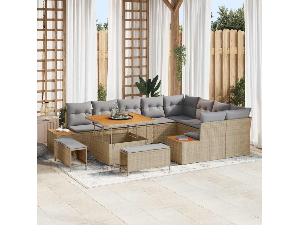 Vidaxl Conjunto De Sofá De Jardim 12 Unid. 11-número De Lugares Bege