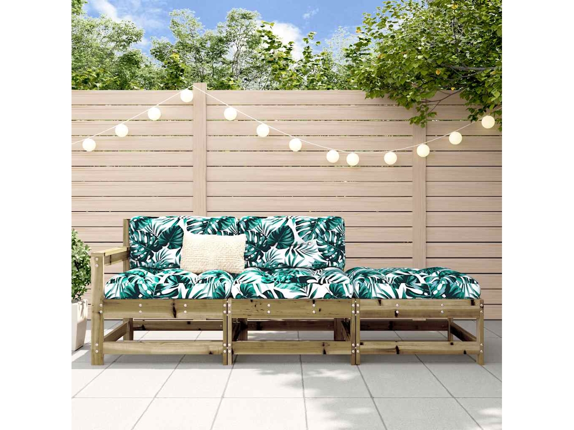 Vidaxl 3 Pcs Conjunto Lounge De Jardim C/ Almofadões Pinho Impregnado