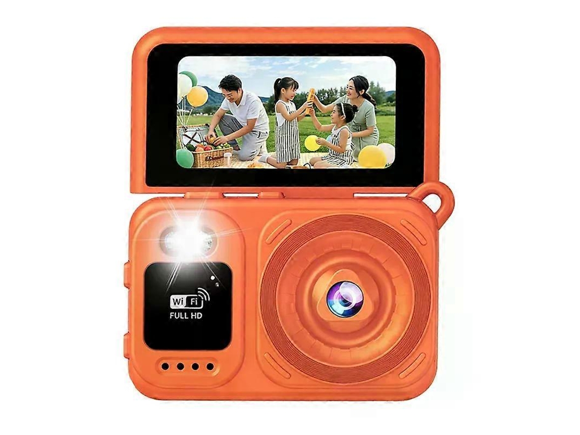 Mini Câmara Digital Portátil Com Ecrã Articulado De 1,47 Polegadas, Flash Integrado E Wifi, Cor Laranja