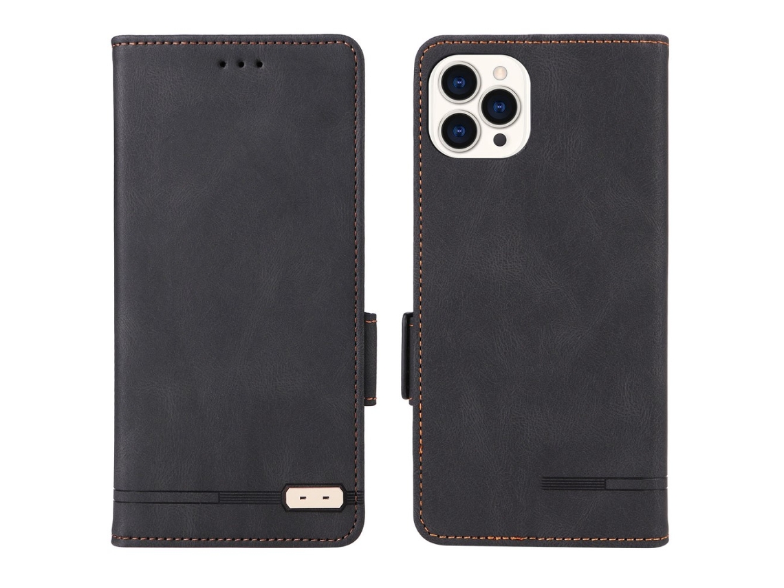 Capa Em Couro Pu, Com Suporte, Para Iphone 16pro Max - Preto