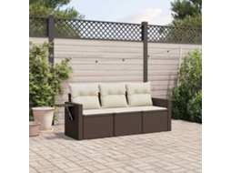 Conjunto 3 Peças Sofás De Jardim Com Almofadões Vime Pe Marrom Dkd Home Decor