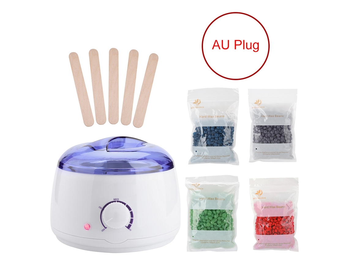 Kit Aquecedor De Cera Elétrico 400g Grãos De Cera 5 Espátulas Depilatórias