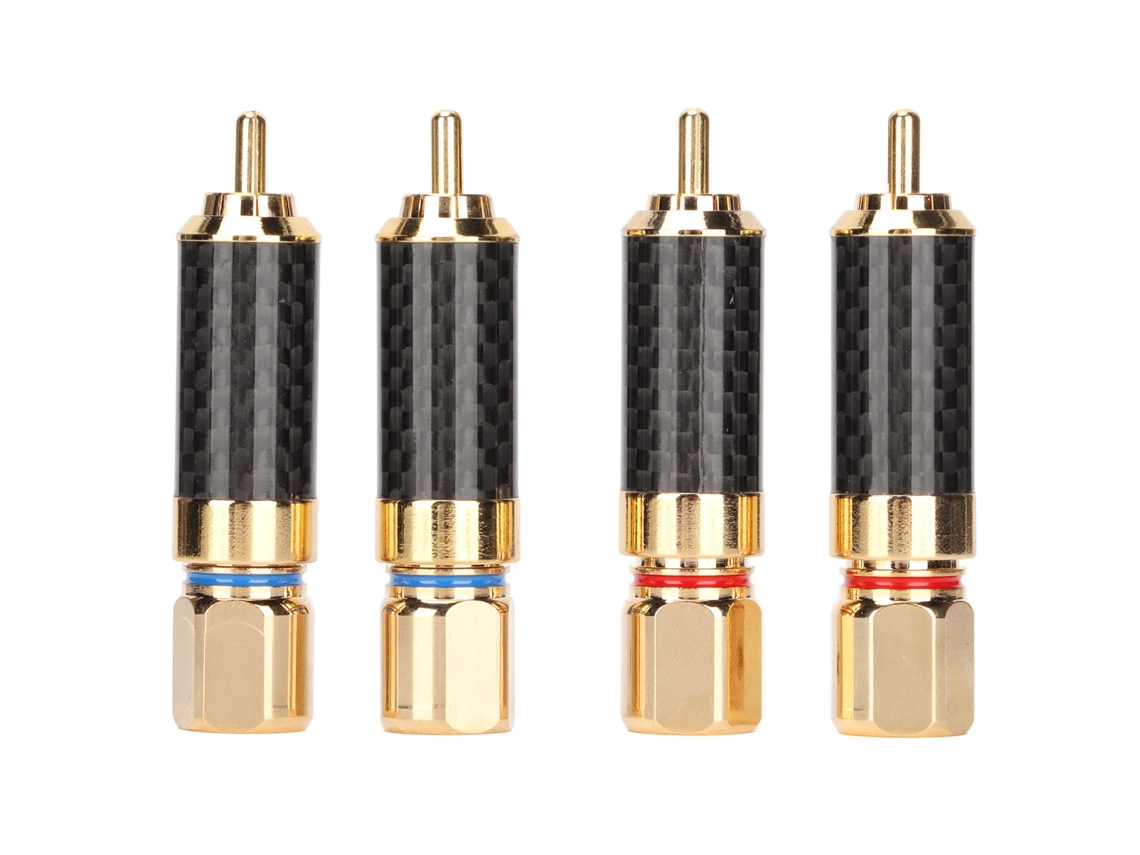 Conjunto de 4 Plugues RCA de Som com Fibra de Carbono e Ouro | S/MARCA