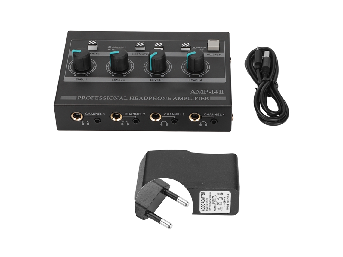 Aetheria amplificador de Fone de Ouvido 4 Canais Estéreo Compacto Amp 14ii com Adaptador 12v 2a para Estúdio e Palco
