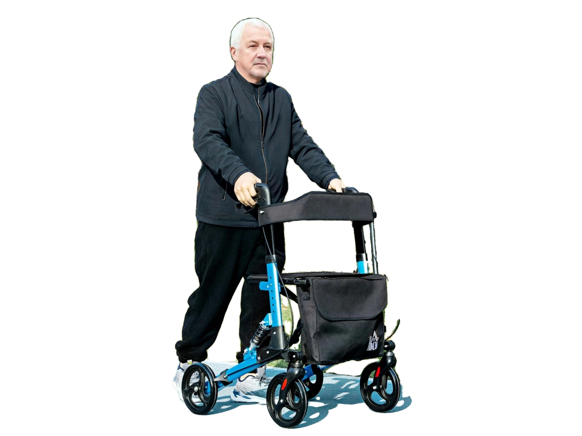 Andador Para Idosos, Design Dobrável, Assento Confortável, Construção Leve, Azul