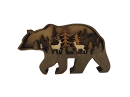 Urso da Floresta em Madeira com Várias Camadas para Decoração de Casa, Animais da Floresta BRILVIBERA