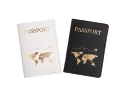 Conjunto De 2 Porta-passaportes, Em Couro Pu, Cor Preto, Compartimentos Para Cartões E Documentos