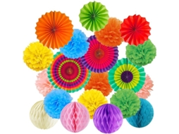 Kit De Decoração De Papel Com Pompons, Ventiladores E Bolas De Favos Para Aniversário, Casamento E Bebê