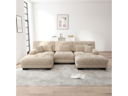 Sofá Modular Luxo U Marrom Claro, Oversized, Puff.-kd