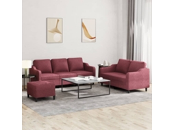 Vidaxl 3 Pcs Conjunto De Sofás Com Almofadões Tecido Vermelho Tinto