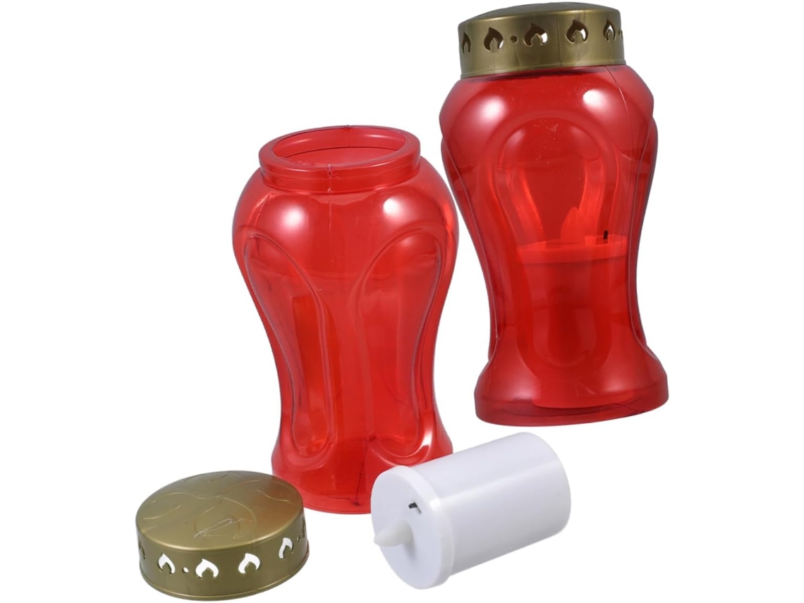 Conjunto de 2 Lanternas Memoriais para Cemitério e Jardim, Castiçais Sem Chama, Vermelhas. SFUSHOS
