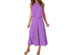 2026 conjunto de 2 Piezas de Verão para Mulher Roylamp: Blusa Básica de Gola Redonda e Calças Largas Curtas