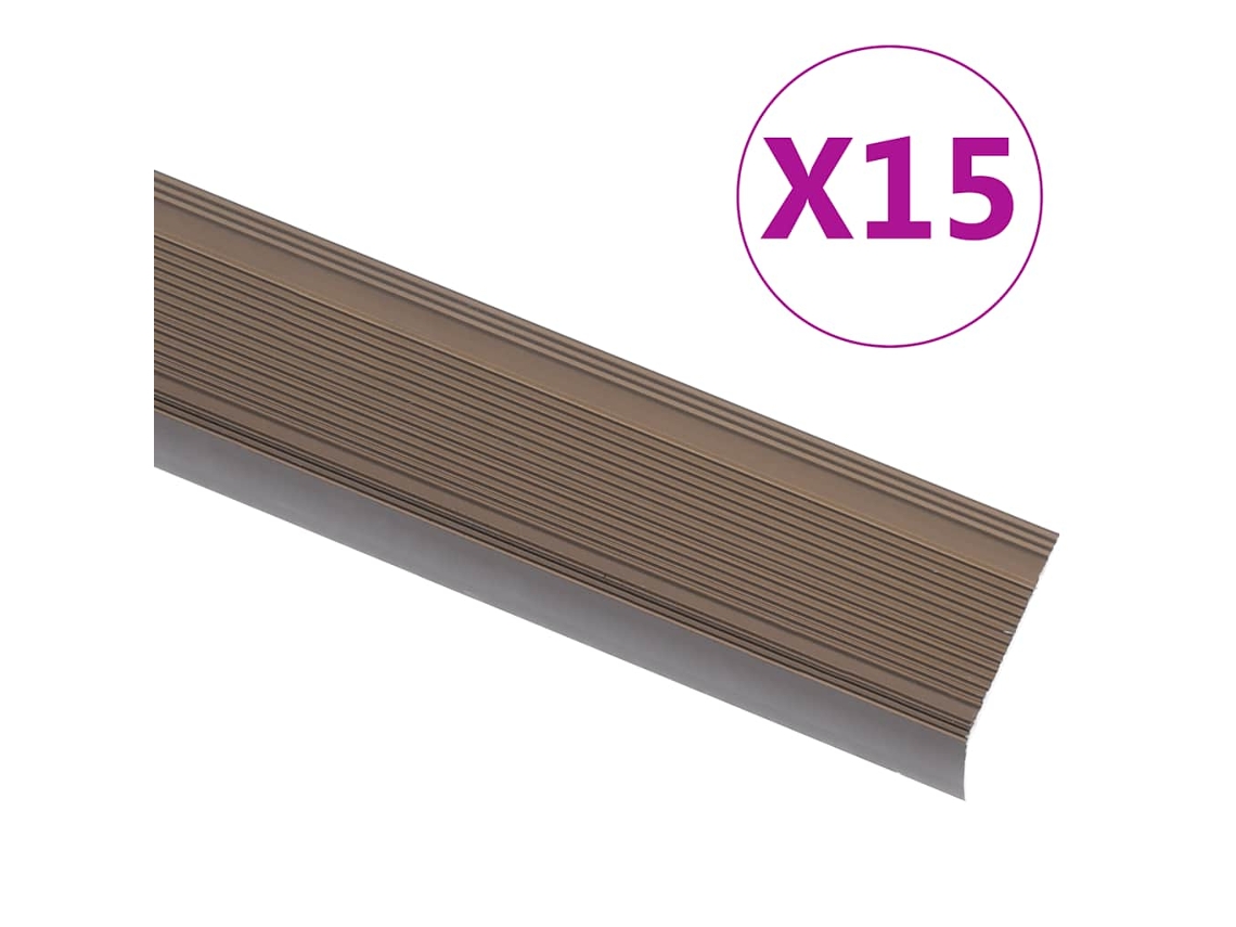 Vidaxl Perfil P/ Escada Em Forma De L 15 Pcs Alumínio 90 Cm Castanho