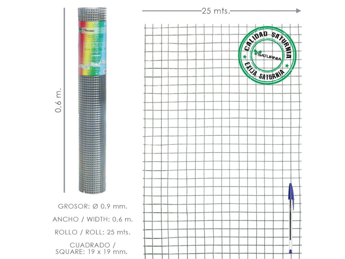 Malha Eletrossoldada Galvanizada Leve 19X19 Altura 60 cm Rolo 25 Metros Uso Doméstico SATURNIA