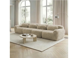 Sofá de 4 Lugares Plush Premium, Modular, Antiderrapante, com Almofadas Cáqui Claro MOBRIO