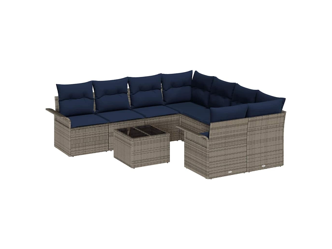 Maison Exclusive - Conjunto De Sofá De Jardim 9 Pcs Cinza E Azul Marinho Vime Pe