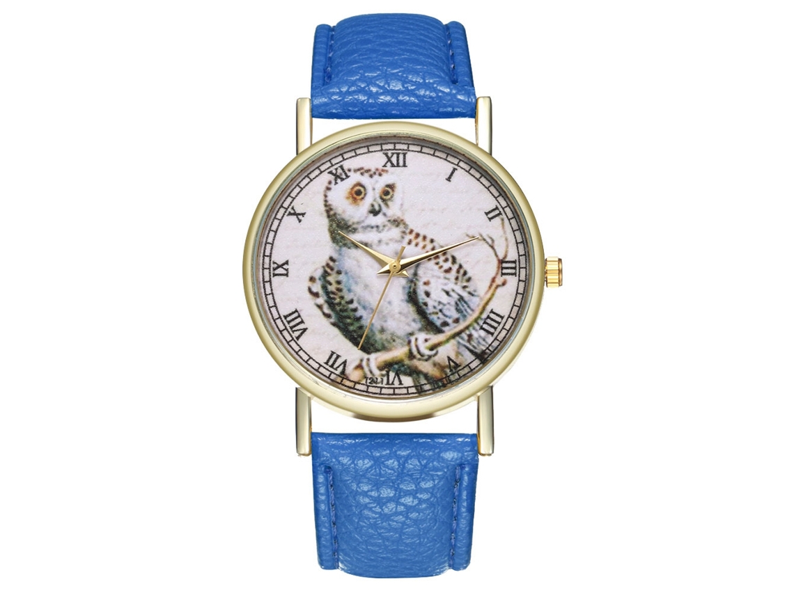 Relógio de pulso de quartzo elegante e moderno para mulheres e homens, com estampa de desenho animado, azul.