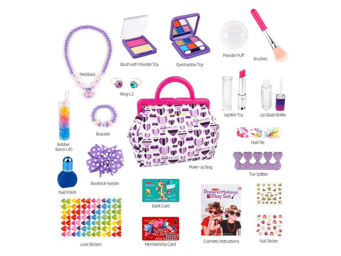 Ats kit de Maquiagem Infantil para Meninas Brinquedo com Bolsa Presente de Aniversário Natsal Meninas 3+