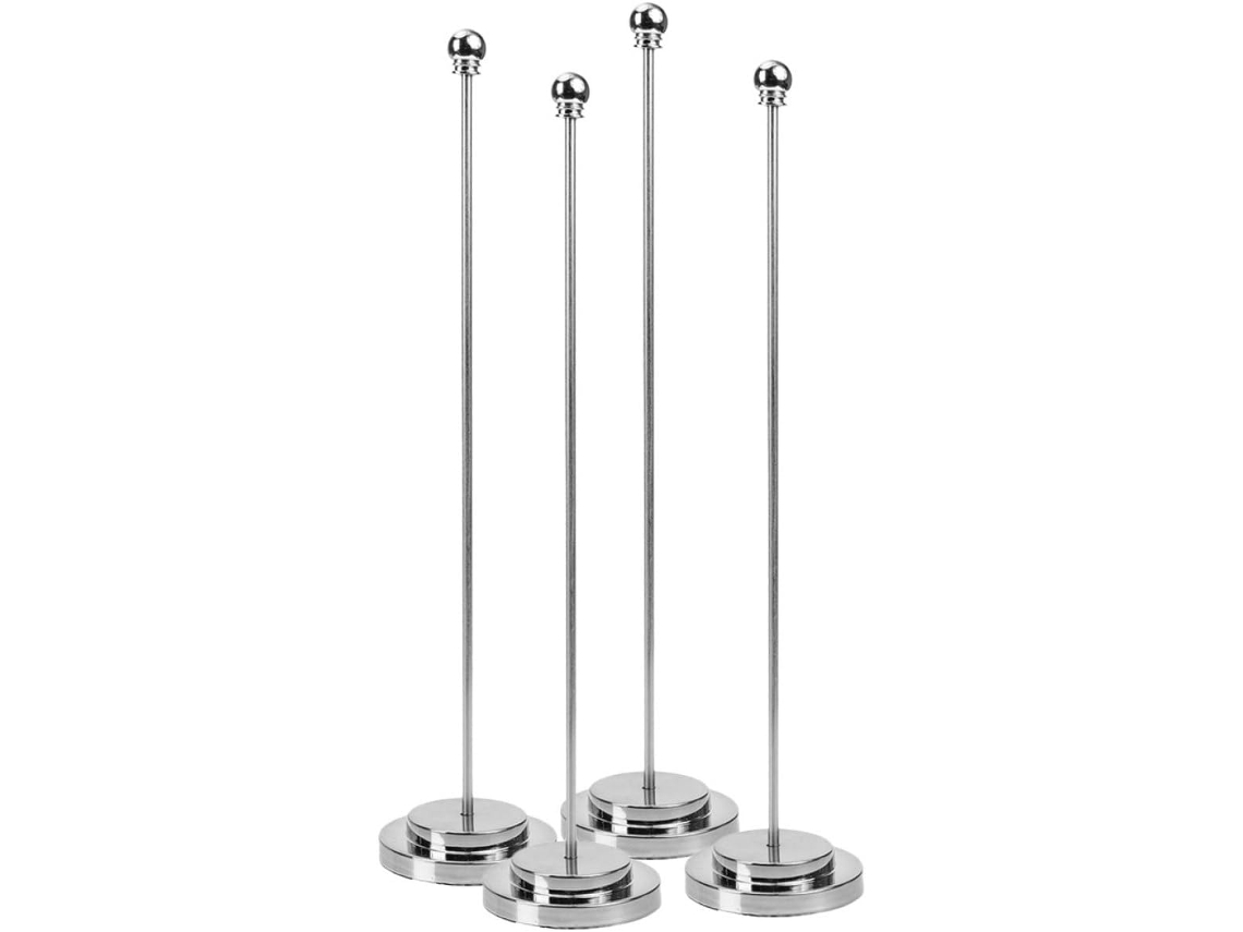 Conjunto de 4 Suporte Mesa para Bandeiras Stobaza em Metal Prateado, Peças, Haste Única Reta e Compacta Decora