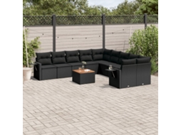 Vidaxl 11 Pcs Conjunto Sofás De Jardim C/ Almofadões Vime Pe Preto