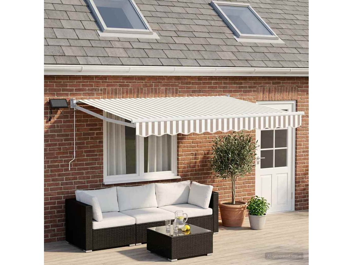 Vidaxl Toldo Retrátil Manual Com Leds Cinza Claro E Branco