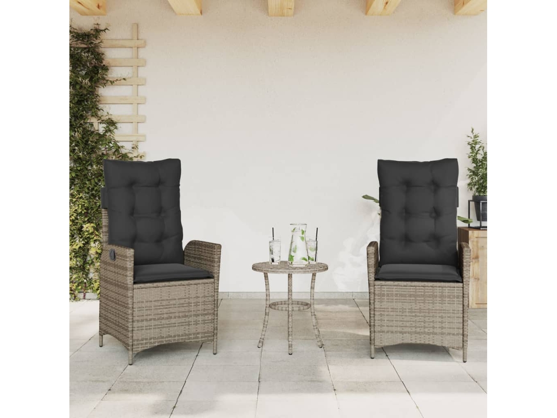 Vidaxl Cadeiras Jardim Reclináveis 2 Pcs C/ Almofadões Vime Pe Cinza