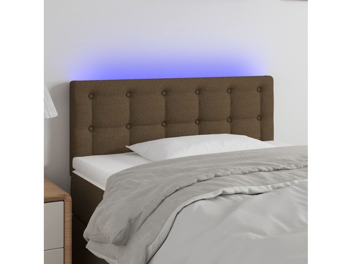 Vidaxl Cabeceira De Cama C/ Luzes Led Tecido 80x5x78/88 Cm Castanho