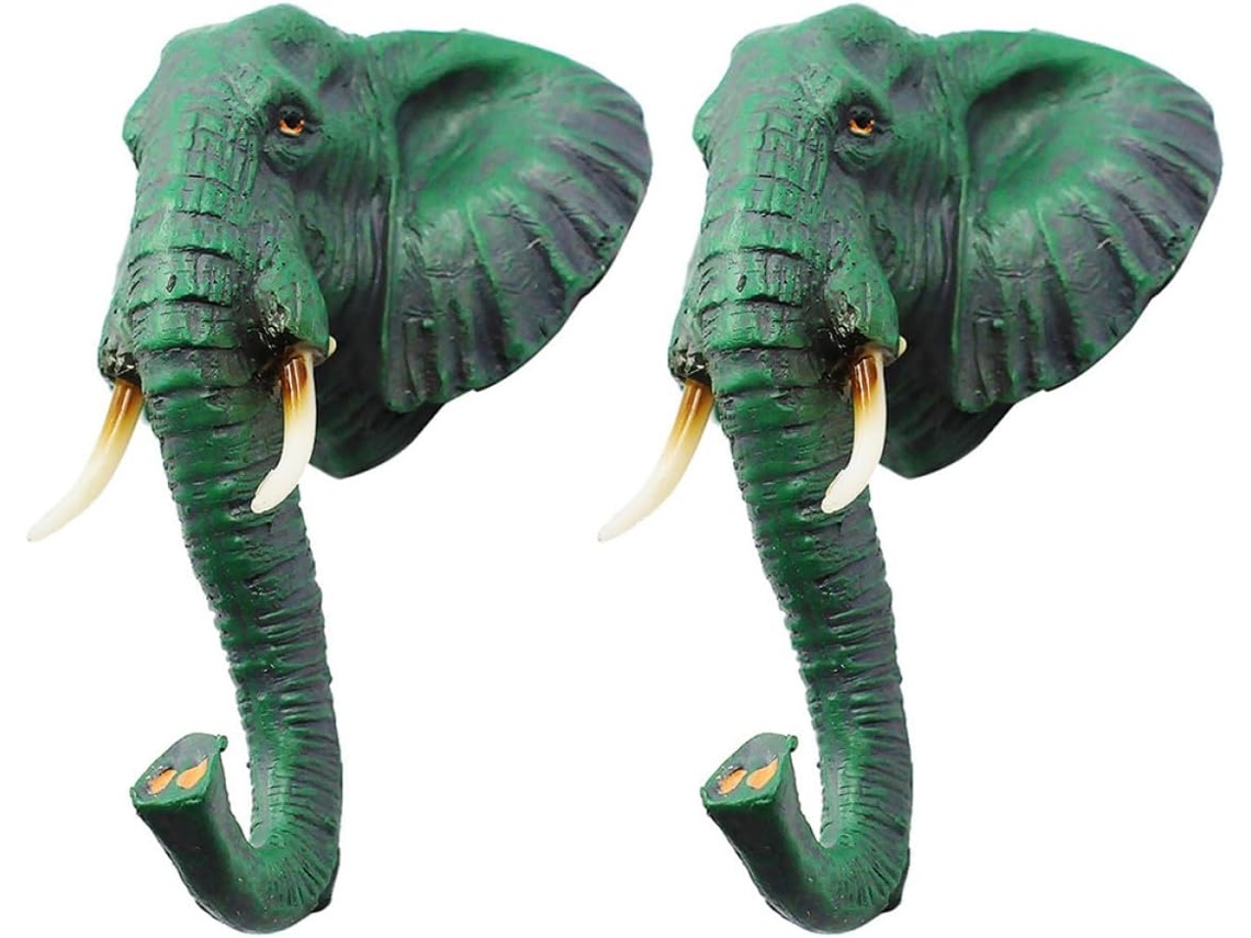 Ganchos De Parede Em Resina Com Cabeça Elefante Operitacx Para Organização Casacos E Chapéus, Formato De Animal, 2 Peças