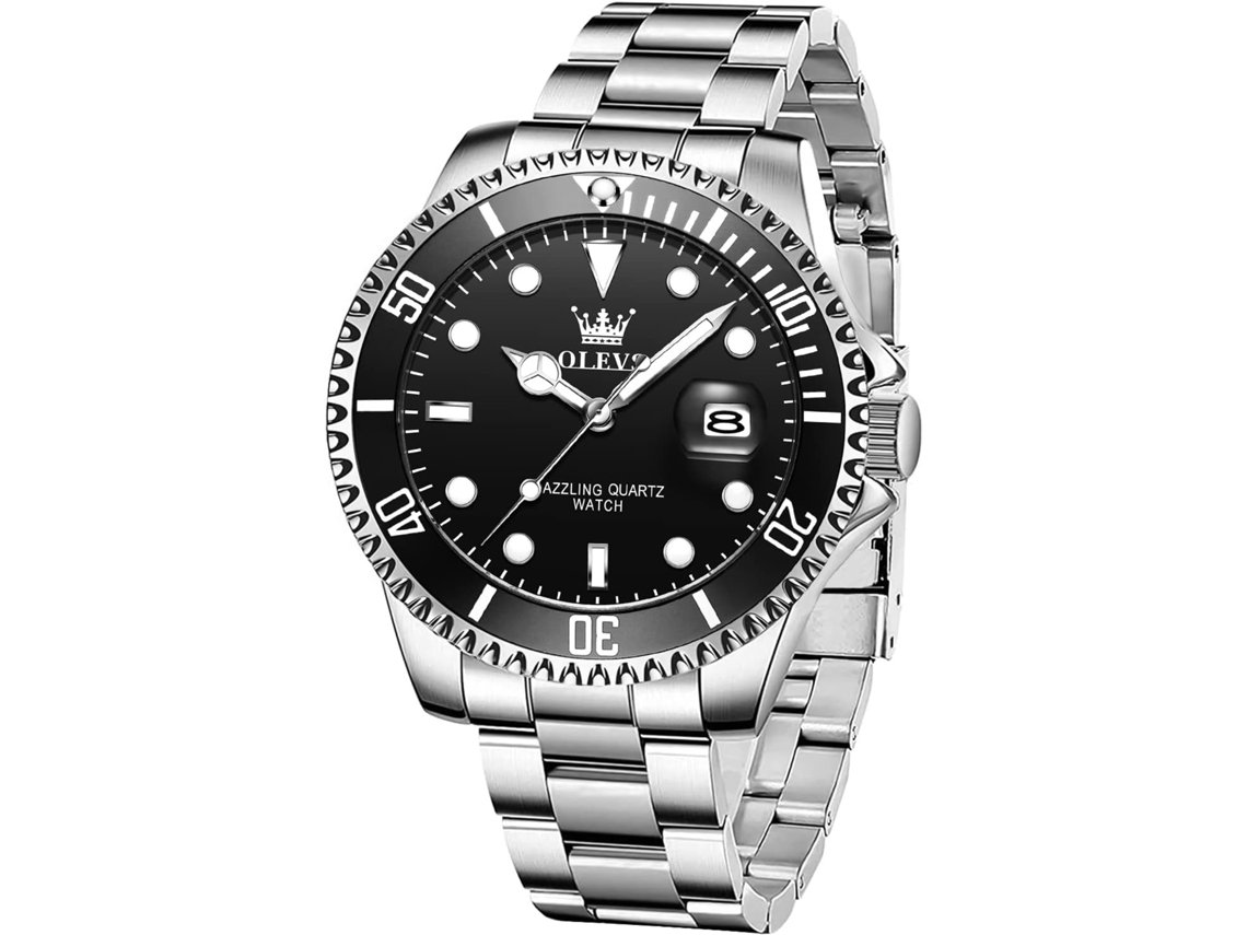 Lurelia Relógio Masculino, Data/calendário, Luminoso, Aço Inoxidável, Vidro Mineral, Resistente À Água 30m, Prata