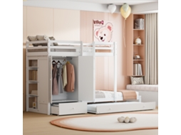 Beliche Em Madeira Maciça 90*200 Com Cama Cama-cama, Berço Multifuncional Com Guarda-roupa, Gavetas E Compartimento De Armazenamento, Branco Cs